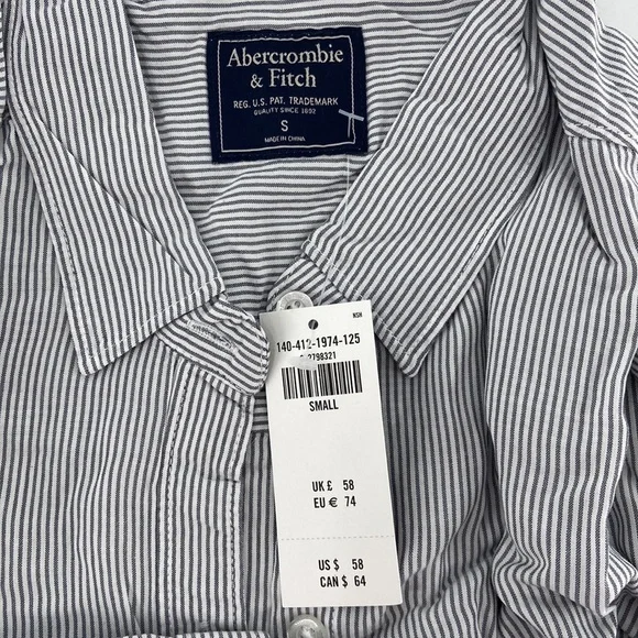 Abercrombie & Fitch Women's White Gray Striped Long Sleeve Button-Up Shirt Sz S - Picture 5 of 8